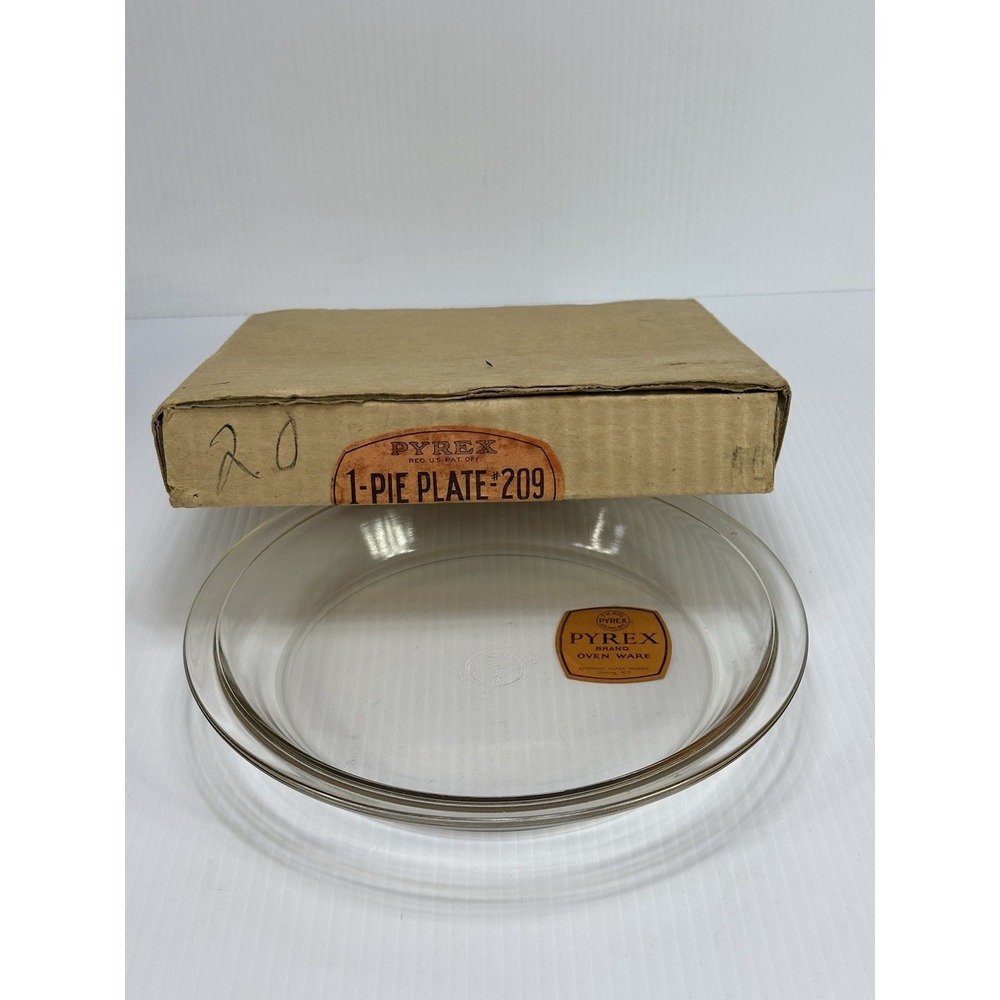 Vintage Pyrex Brand Oven Ware Clear Glass Pie Plate #209 Original Box & Label 9"